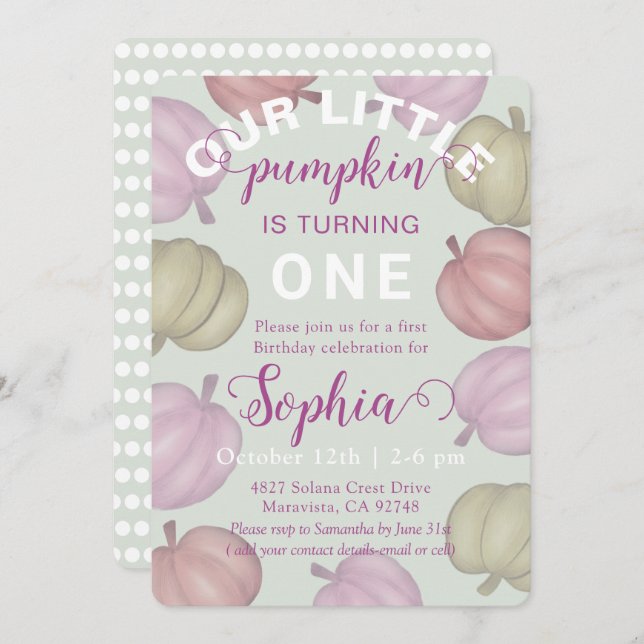 Whimsical Green Pumpkins & Photo Birthday Inbjudningar (Fram/baksida)