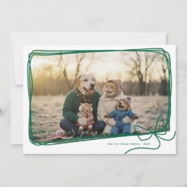 Whimsical Green Ribbon Frame Holiday Photo Kort