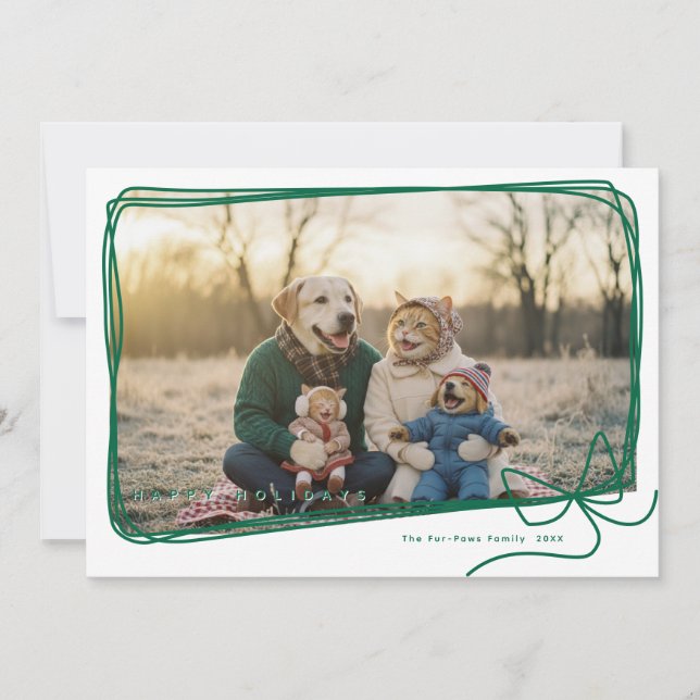 Whimsical Green Ribbon Frame Holiday Photo Kort (Framsida)