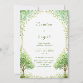 Whimsical Green Watercolor Tree Arch Wedding Inbjudningar