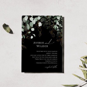 Whimsical Greenery Black och Guld Bröllop Inbjudningar