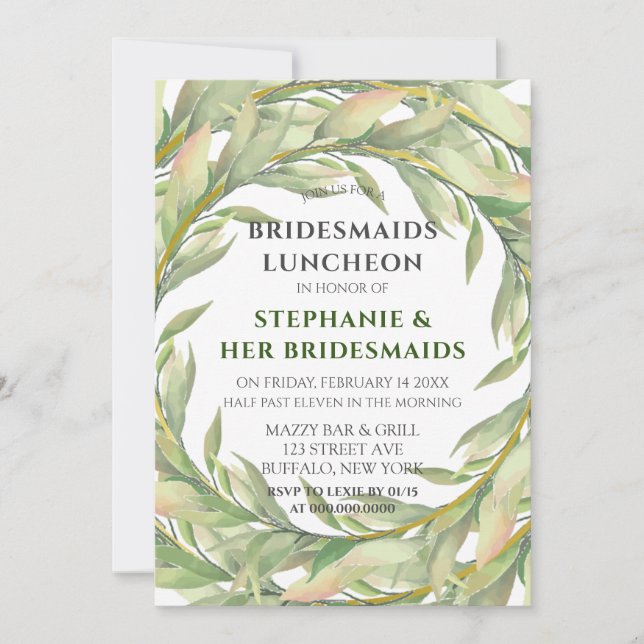 Whimsical Greenery Golden Bridesmaids Luncheon Inbjudningar (Framsida)