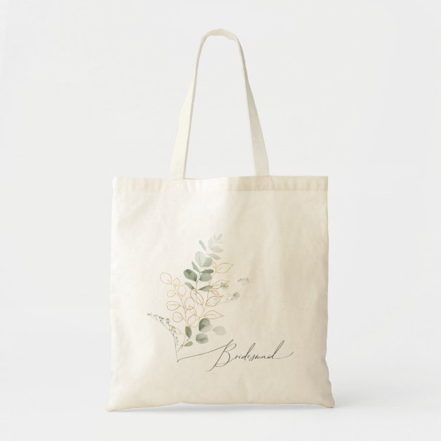 Whimsical Greenery och Guld | Brudtjejshandväskor Tygkasse (Framsidan)