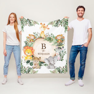 Whimsical Greenery Vild Safari Animal Nursery Fleecefilt