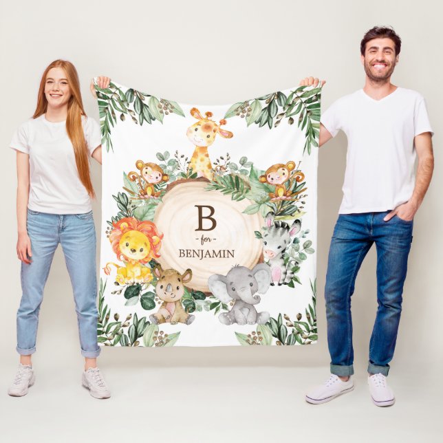 Whimsical Greenery Vild Safari Animal Nursery Fleecefilt (På plats)