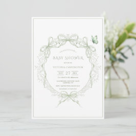 Whimsical Greenery Vintage Baby Shower Inbjudningar