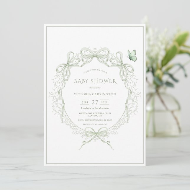 Whimsical Greenery Vintage Baby Shower Inbjudningar (Stående Fram)