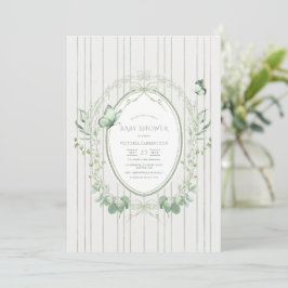 Whimsical Greenery Vintage Baby Shower Inbjudningar
