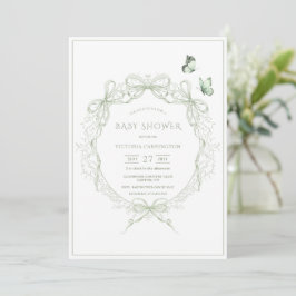 Whimsical Greenery Vintage Bows Baby Shower Inbjudningar