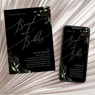 Whimsical Grey Guld Black Brunch och Bubly Inbjudningar