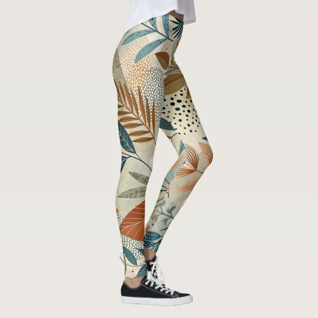 Whimsical Grey Modern Botanical Boho Leggings (Höger)