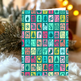 Whimsical Grid Cute Custom Christmas Holiday Kort