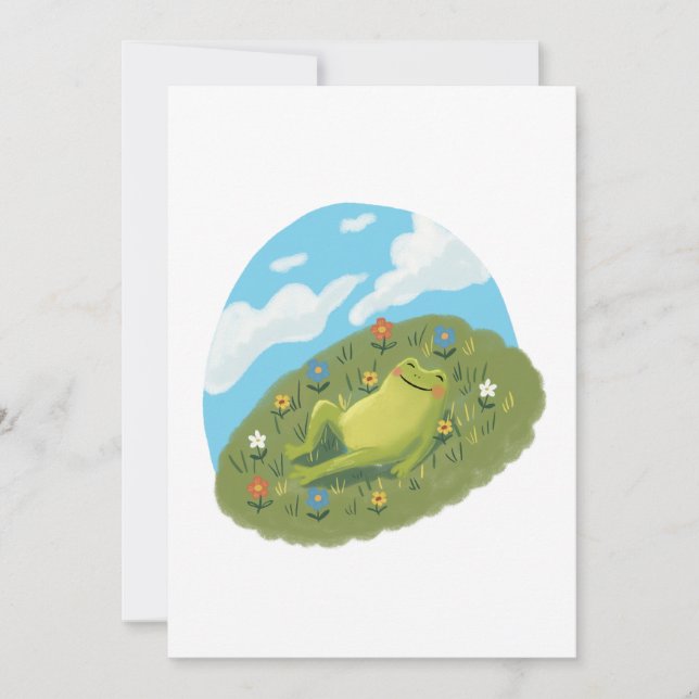 Whimsical Groda Avslappnad På Kullen Illustration Inbjudningar (Framsida)