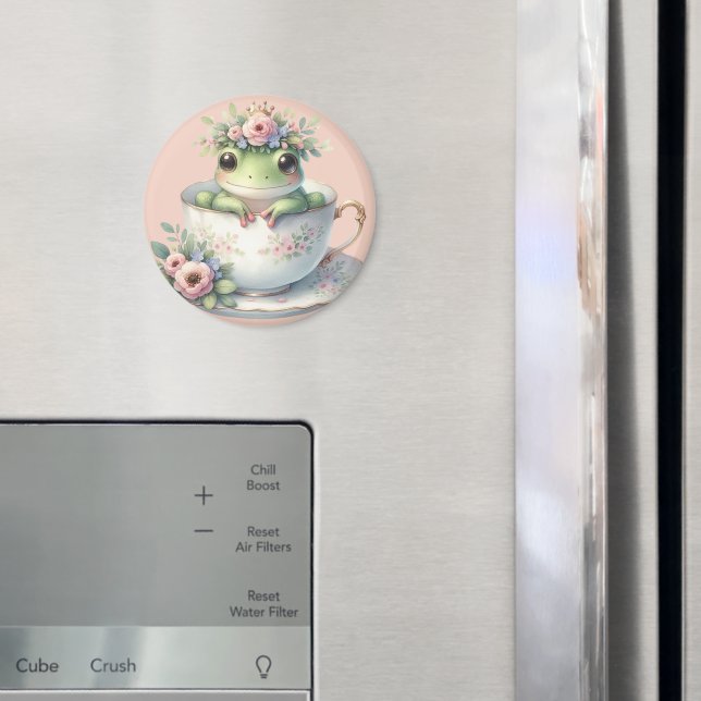 Whimsical Groda i Blommig Tekopp  Magnet (In Situ (Fridge))
