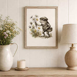 Whimsical Groda Med Vilda Blommor Cottagecore Affi Poster