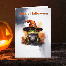 Whimsical Groda Orange Trollhatt Halloween Kort