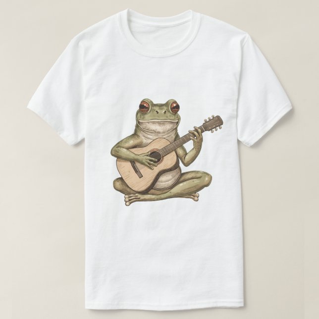 Whimsical Groda som Spelar Akustisk Gitarr T Shirt (Design framsida)