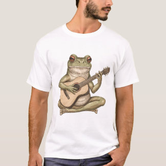 Whimsical Groda som Spelar Akustisk Gitarr T Shirt