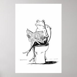 Whimsical Groda Väggkonst, Svart och Vitt (Badrum Poster
