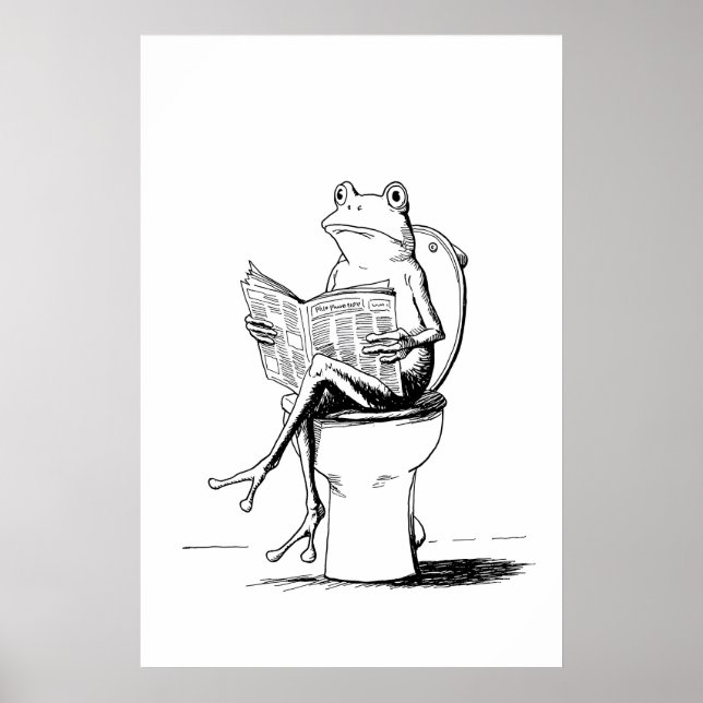 Whimsical Groda Väggkonst, Svart och Vitt (Badrum Poster (Framsidan)