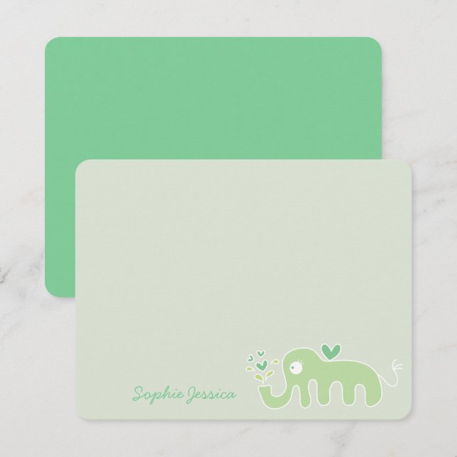 Whimsical Grön Elefant Kärlek Pojke Flicka Bebis S Tack Kort (Fram/baksida)