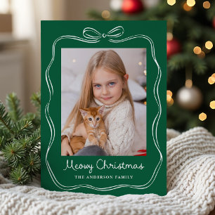 Whimsical grön meow jul fotokort julkort
