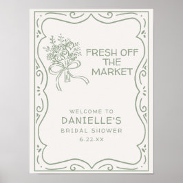 Whimsical Grön Ny på Marknaden Bröllopsfest Poster