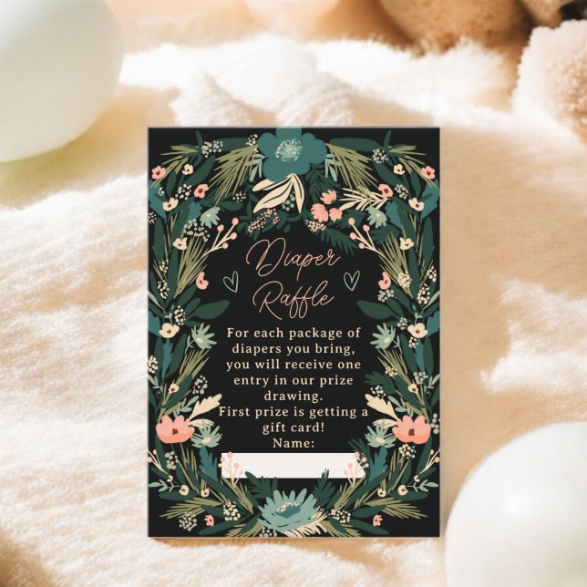 Whimsical Grön Rosa Blommig Blöja Bebis Shower Tilläggskort (Whimsical Green Pink Floral Diaper Baby Shower Enclosure Card)