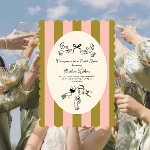 Whimsical Grön Rosa Randig Klotter Bröllopsfest Inbjudningar