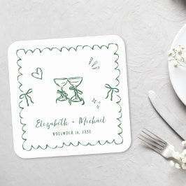 Whimsical Grön Vågig Ram Bröllop Underlägg Papper Kvadrat