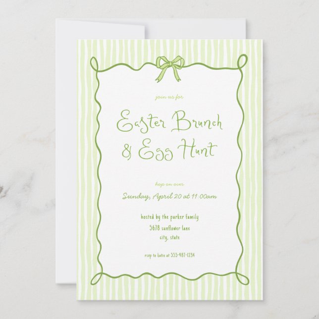 Whimsical Grönt Påsk Brunch Egg Hunt-inbjudan Inbjudningar (Framsida)