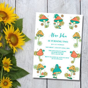 Whimsical Groovy Psychedelic Mushroom Birthday Inbjudningar