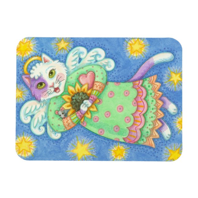 WHIMSICAL GUARDIAN ANGEL CAT MAGNET-rektangel Magnet (Horisontell)