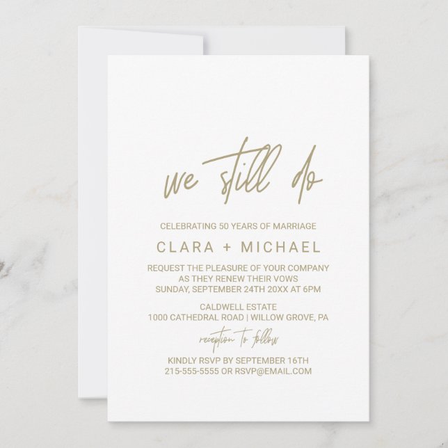 Whimsical Guld Calligraphy Vow Renewal Inbjudningar (Framsida)