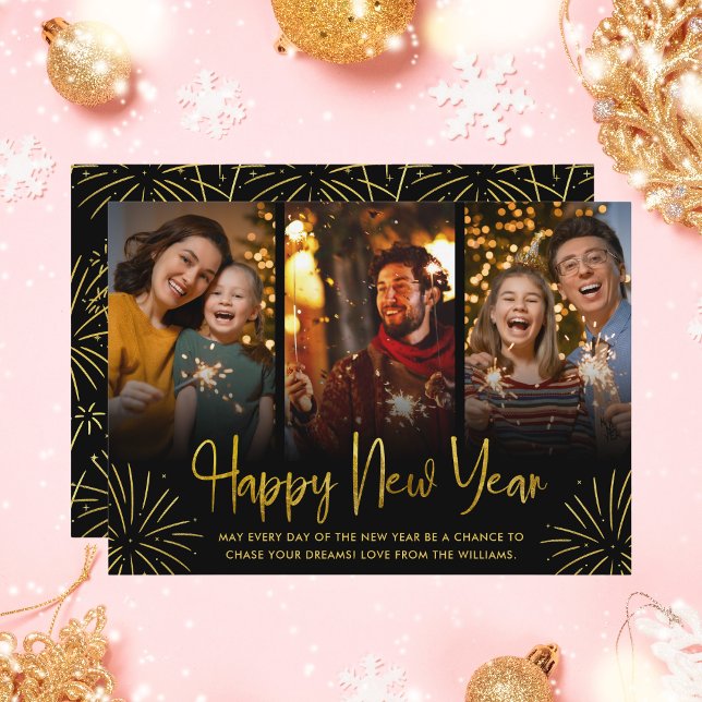 Whimsical Guld Fyrverkerier Gott Nytt År Foto  Julkort (Skapare uppladdad)