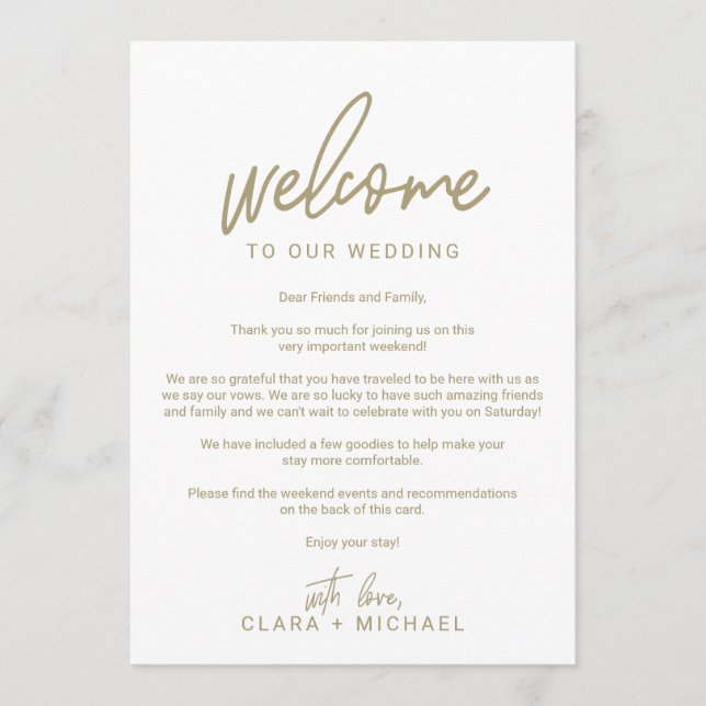 Whimsical Guld Kalligrafi Bröllop Välkomstbrev Program (Framsida)
