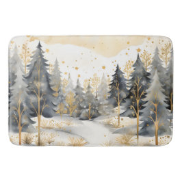 Whimsical Guld och Grått Winter in Skogen Badrumsmatta
