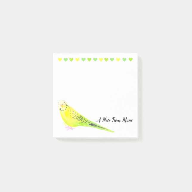 Whimsical Gult Grönt Watercolor Budgie Parakeet Post-it Block (Framsida)