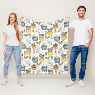Whimsical Halloween Cauldron och Cats Mönster Fleecefilt