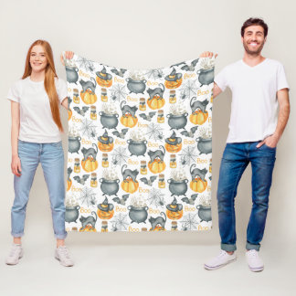 Whimsical Halloween Cauldron och Cats Mönster Fleecefilt