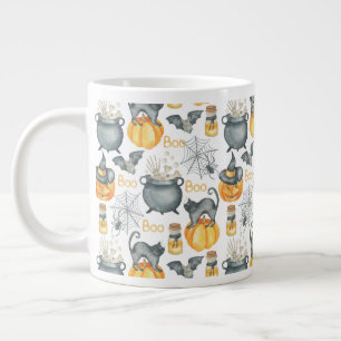 Whimsical Halloween Cauldron och Cats Mönster Jumbo Mugg