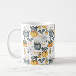 Whimsical Halloween Cauldron och Cats Mönster Kaffemugg