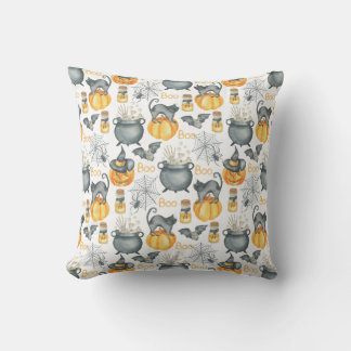 Whimsical Halloween Cauldron och Cats Mönster Kudde