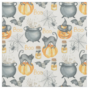 Whimsical Halloween Cauldron och Cats Mönster Tyg