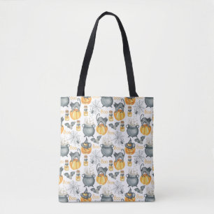 Whimsical Halloween Cauldron och Cats Mönster Tygkasse