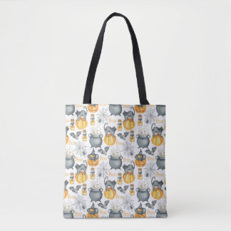 Whimsical Halloween Cauldron och Cats Mönster Tygkasse