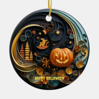 Whimsical Halloween Ceramic Ornament, Papper Quill Julgransprydnad Keramik