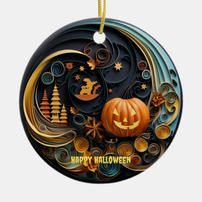 Whimsical Halloween Ceramic Ornament, Papper Quill Julgransprydnad Keramik (Framsidan)