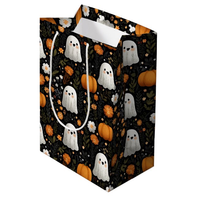 Whimsical Halloween Cute Spöken & Pumpkins Design (Baksidan Vinklad)