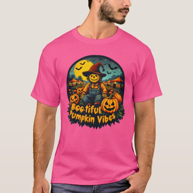 Whimsical Halloween Decor Fågelskrämma Pumpkins-gå T Shirt (Framsida)